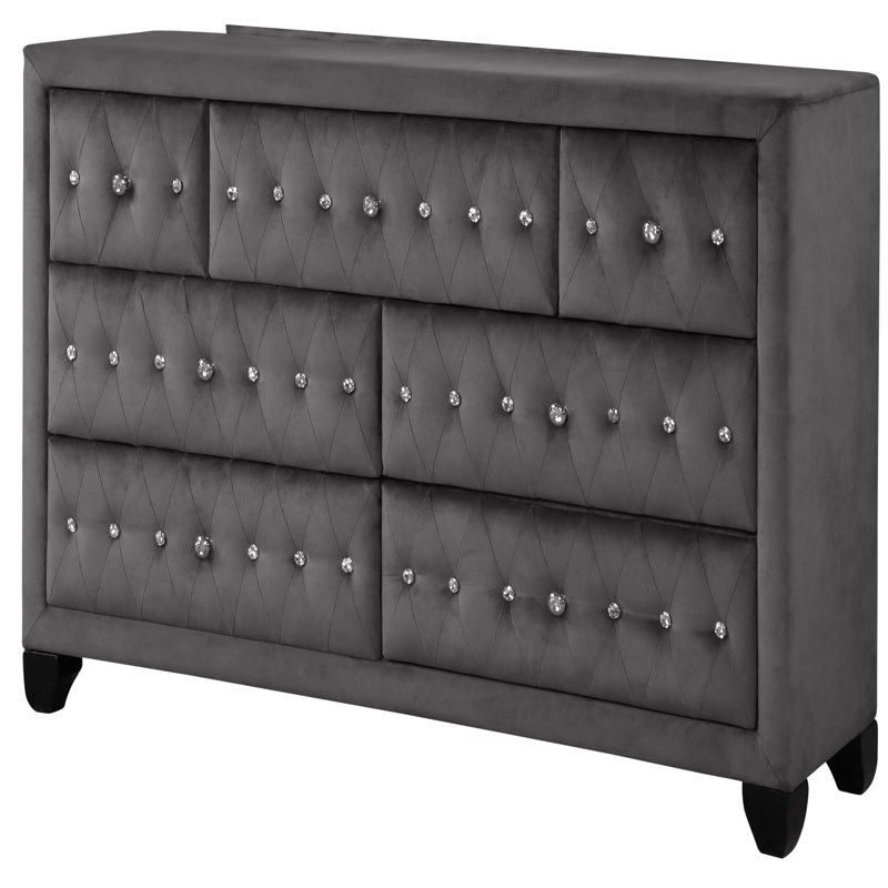 Commode capitonnée à 7 tiroirs Sophia, Gris