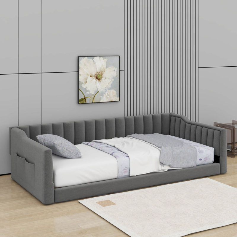 Lit de repos simple simple TG et poche de rangement latérale, Gris, Simple extra long