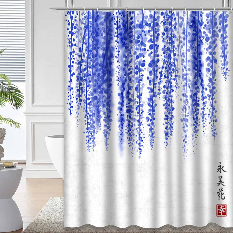 Rideau de douche aquarelle avec fleurs et feuilles avec 12 crochets, 72" L x 84" W