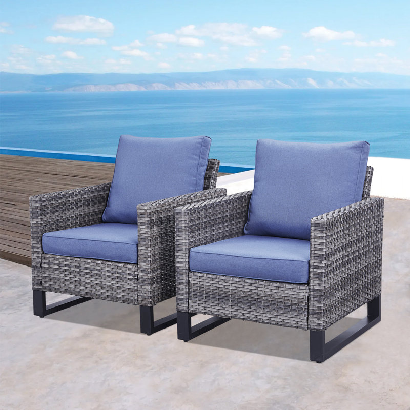 Chaise de patio avec coussins Nazime, Bleu, Gris