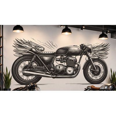 Cafe Racer Motorcycle Wall Sticker, Winged Bike Wall Decal, Vintage Biker Garage Decor, Motorcycle Showroom Wall Art, Retro Rider Decor 763MV
