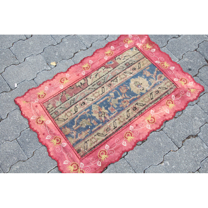 Small Vintage Turkish Oushak Wool Rug in Muted Tones Perfect for Bathroom Decor