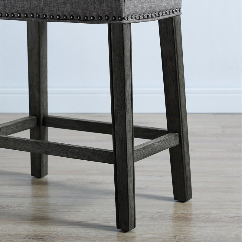 CoCo Upholstered Backless Saddle Seat Set of 2,, Gray, Counter Stool (24" Seat Height), Black