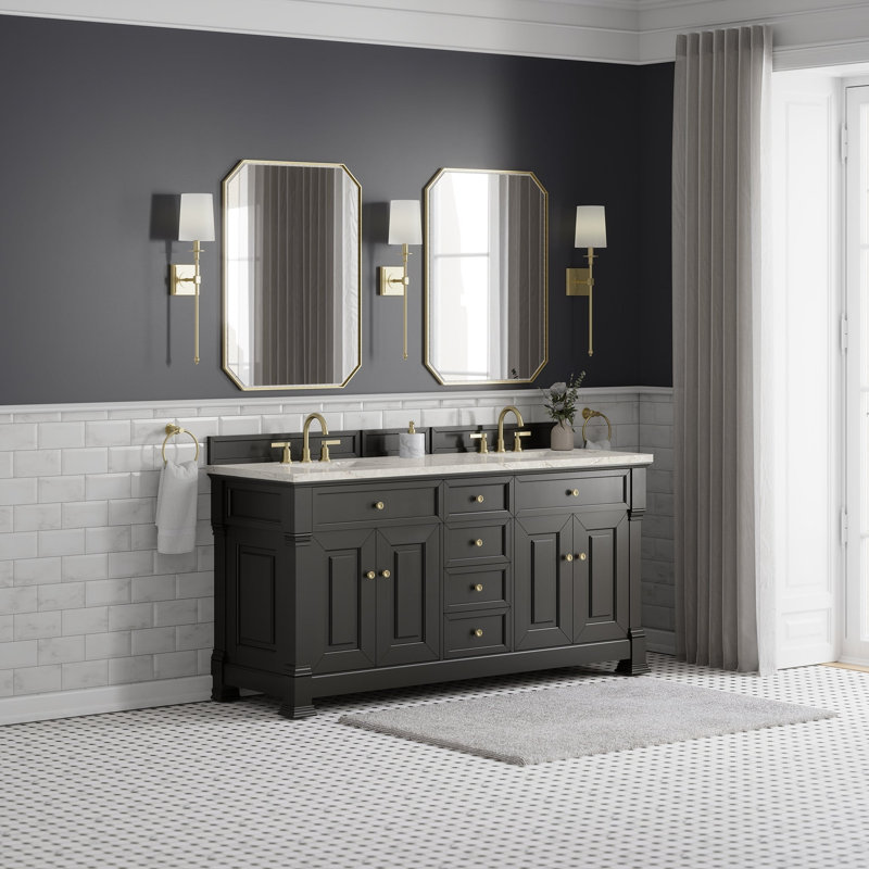 Brookfield 71.75'' W Double Bathroom Vanity Base, Black Onyx