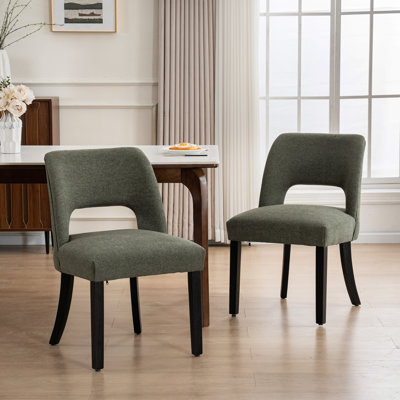 Chaise de salle à manger Nakenzie en lin avec pieds en bois massif (ensemble de 2)