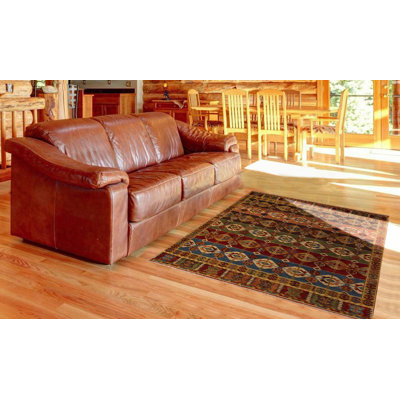 Tapis brun en laine noué à la main Southwestern