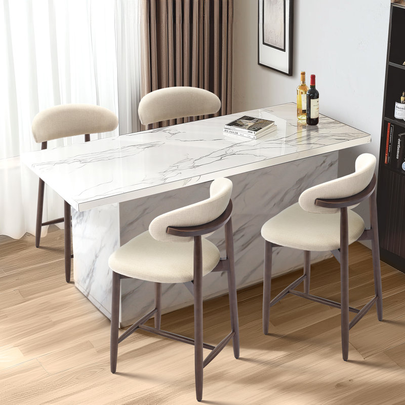Upholstered Counter Stool with Solid Wood Frame, Beige