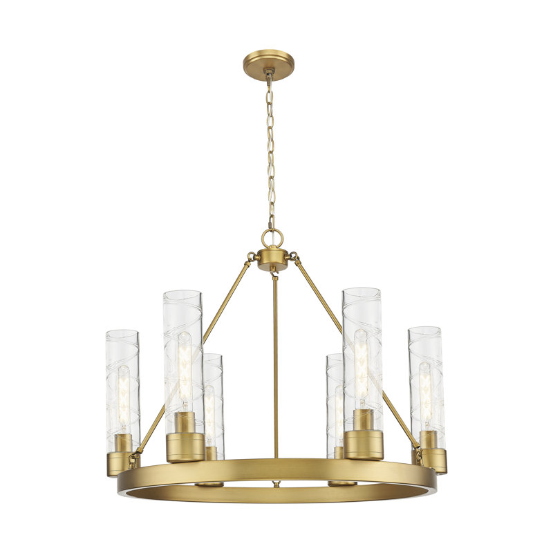 Lustre 6 lumières avec abat-jour Scherer, Tourbillon déco, Laiton brossé
