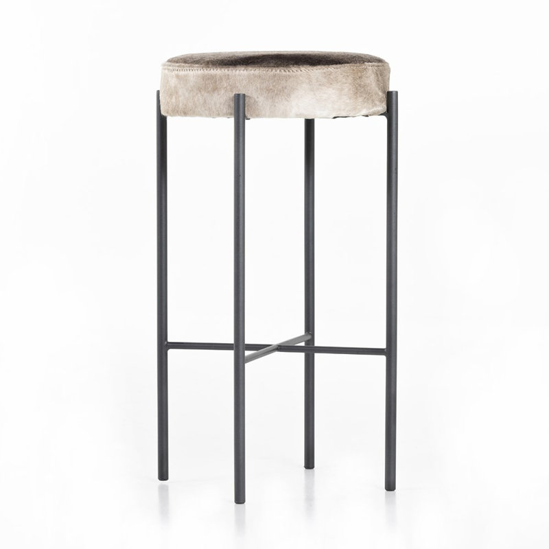 Tabouret de bar et de comptoir Eugenia, Tabouret de comptoir (siège d'une hauteur de 26 p, Peau mouchetée - brun