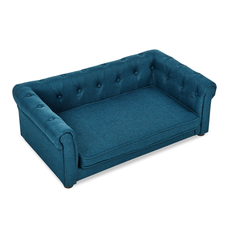 Canapé-lit surélevé de luxe pour petits et moyens chiens - Élégant canapé pour animaux de compagnie bleu avec coussin en mousse durable