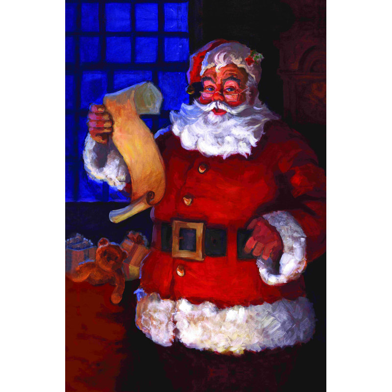 Père Noël avec lis - peinture sur toile tendue, H 12 po x l 8 po