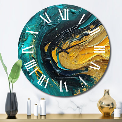 Horloge murale en métal Golden Sunset Over Teal Ocean I