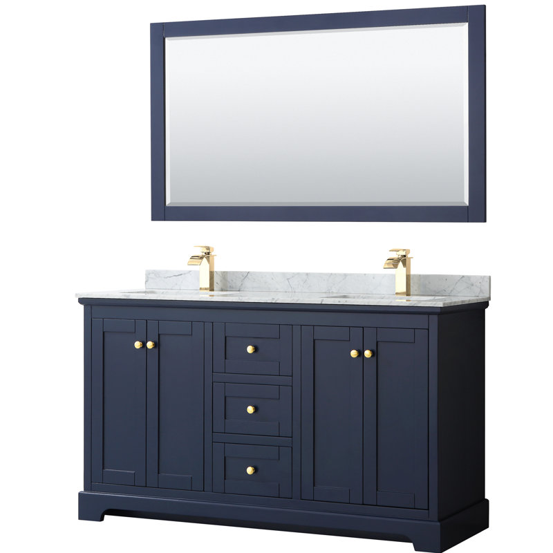 Meuble-lavabo de 60 po avec miroir Avery, Bleu foncé, Or brossé