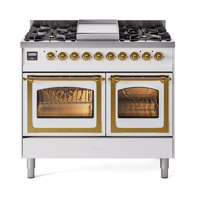 ILVE Nostalgie II Series Noblesse 40 inch Dual Fuel Range with 6 Sealed Burners, Griddle (Glass Door)