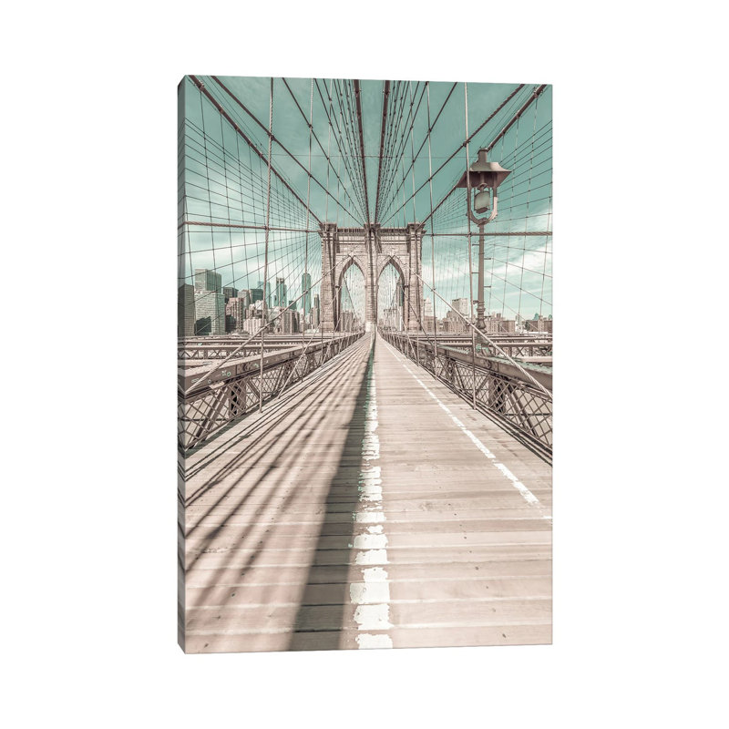 New York City Brooklyn Bridge | Urban Vintage Style by Melanie Viola - Wrapped Canvas Print, 20.32 cm H x 30.48 cm W