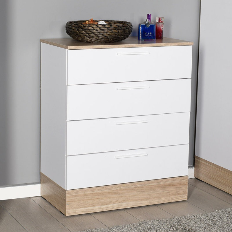 Commode moderne à 5 tiroirs 28,3 po x 34,6 po x 15,7 po | 100% panneau de particules enduit de mélamine, fixation murale | Design scandinave élégant, parfait pour les solutions de chambre à coucher et de rangement