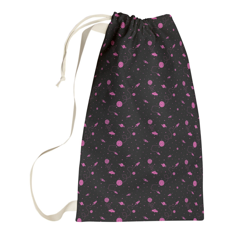 Sac à linge Outer Space, Petit (H 64 po x l 20 po x P 1,5 po), Noir / Rose