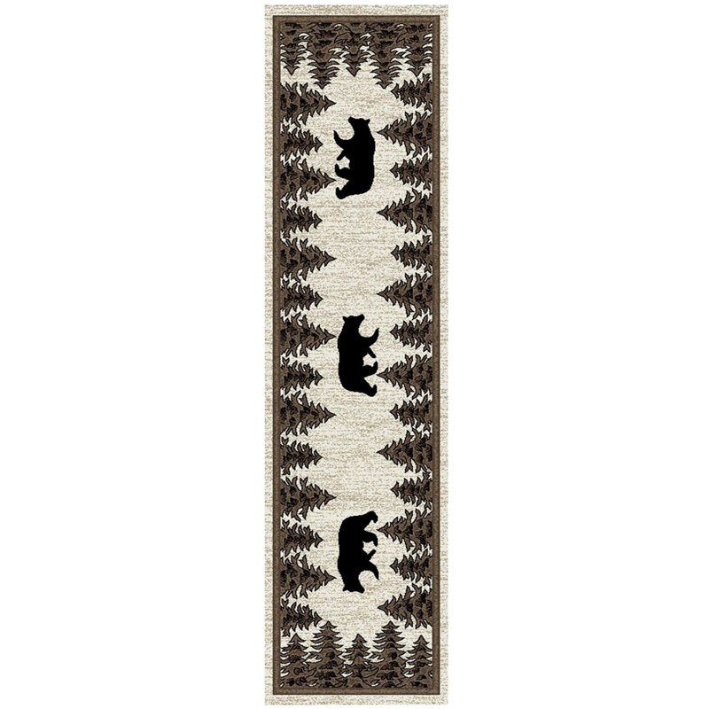 Tapis brun à motif floral Mcallier, Tapis de couloir 2 pi 3 po x 7 pi 7 po