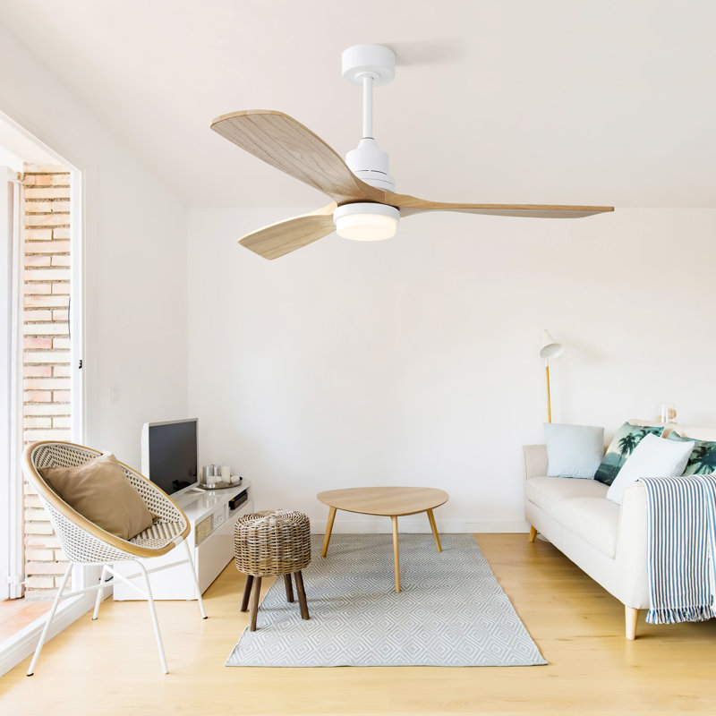 52 Inch Indoor Ceiling Fan With Dimmable Led Light 3 Solid Wood Blades Remote Control Reversible DC Motor For Living Room