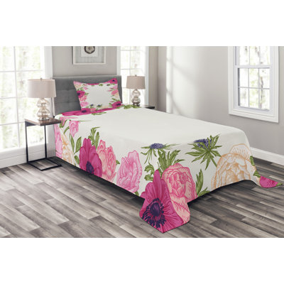 Adeleine Polyester Floral Bedspread with Pillowcases