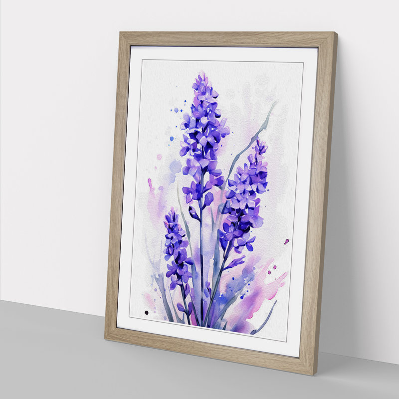 Lavender Flower Gestural Art - Framed Print, 34cm H x 25cm W x 2cm D, Oak Framed