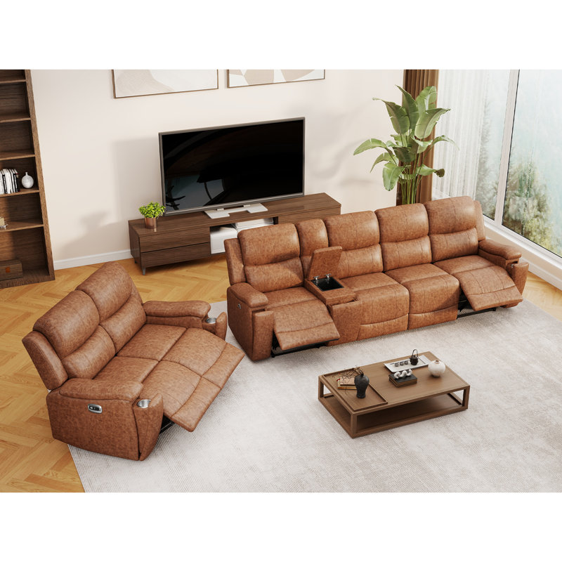 Ensemble de salon moderne 3 pièces avec fauteuils inclinables électriques, porte-gobelets et rangements