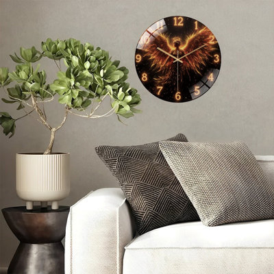Fiery Angel On Clock Face Art - 12'' Modern Glass Wall Clock