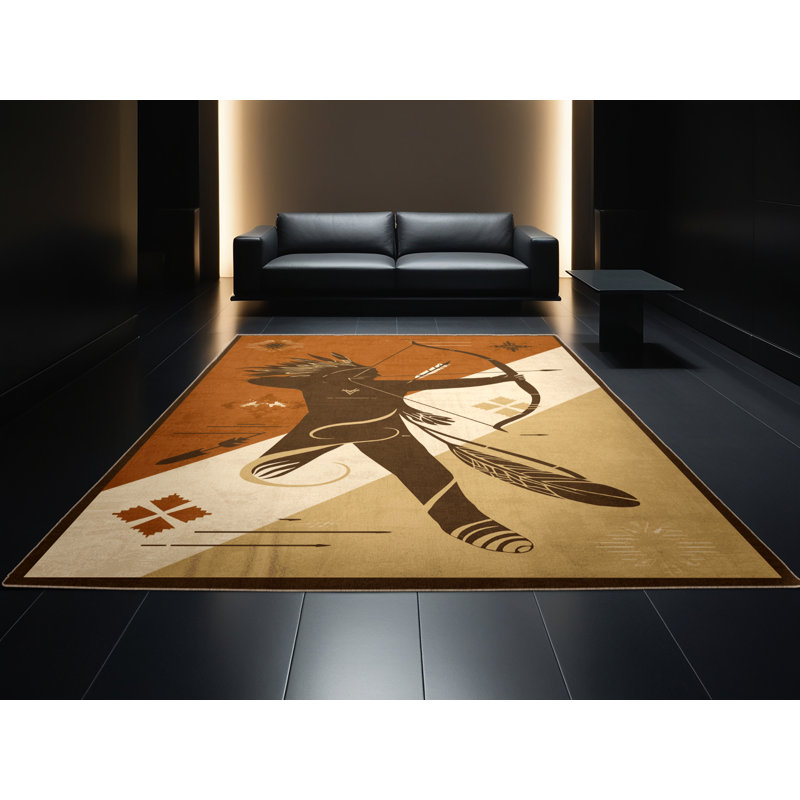 Soft Plush Dunklin Cherokee Archer Rustic Area Rug in Beige – Beige Binding, 7x10