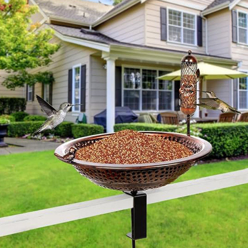 Bird Bath Railing Dakota Fields Deck Mount Bird Bath with Small Birdfeeder, Railing Bird ...