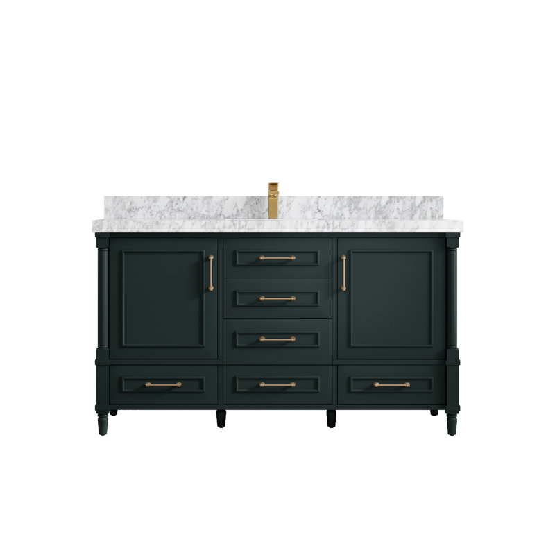 Ensemble de meuble-lavabo simple 60 po Aberdeen, Forêt foncée, Quartz blanc