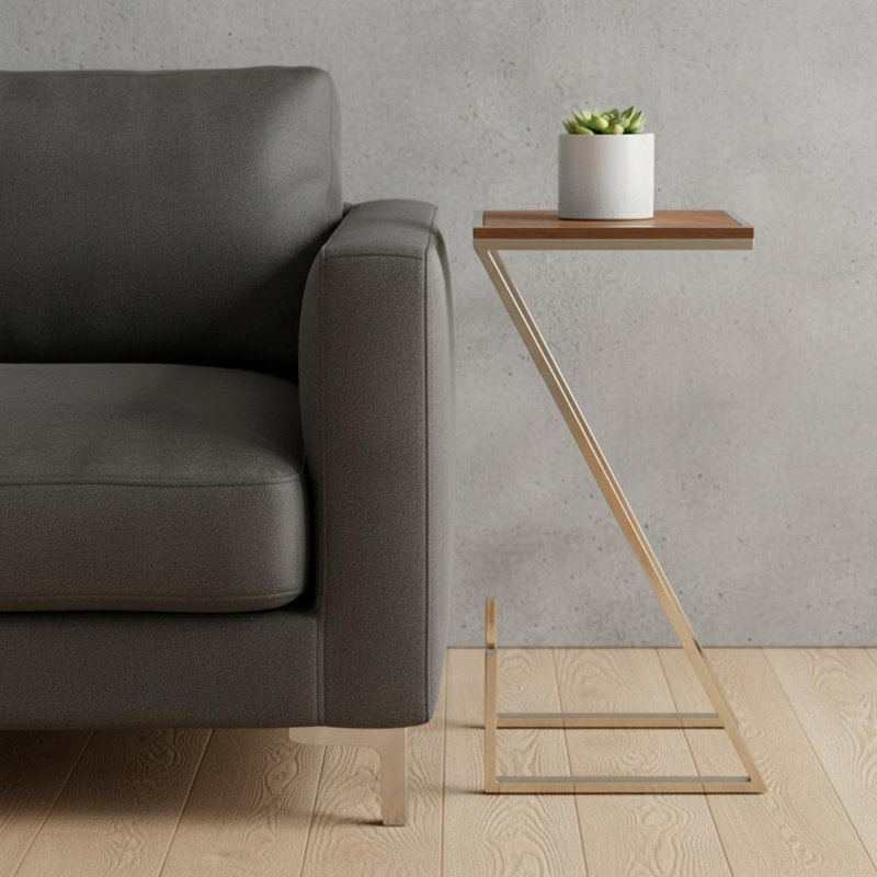Table d'appoint élégante en forme de Z asymétrique en bois et métal