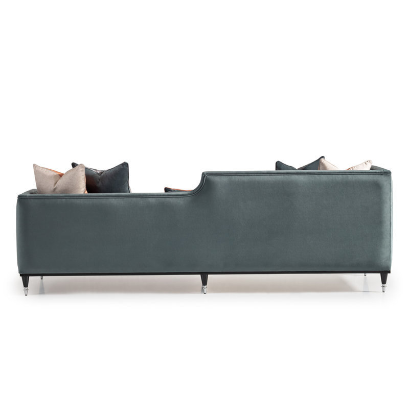 La Francaise 105'' Square Arm Sofa, Teal Blue Velvet