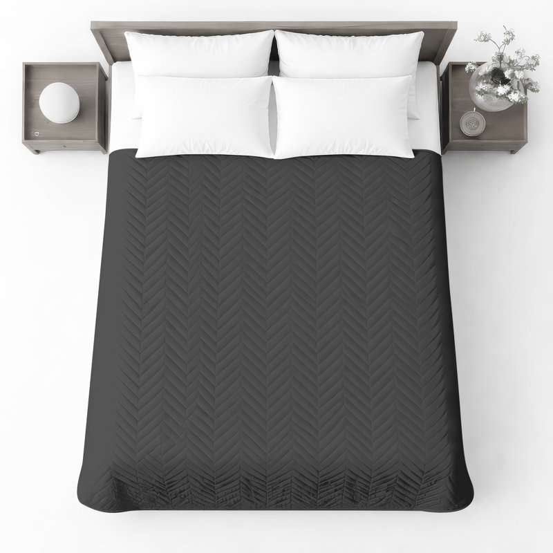 Solid Black Background Quilted Bedspread All Sizes, Queen