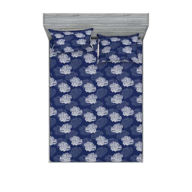 Drap-housse et taie décorative Ambesonne imprimé coraux océan profond bleu violet blanc