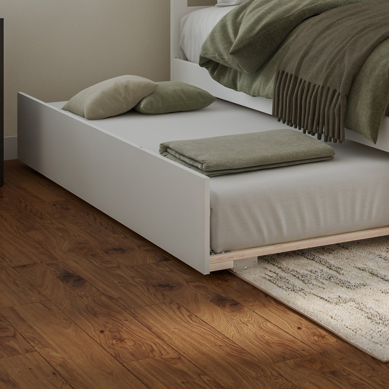 Lit gigogne escamotable en bois massif Rasnick, Blanc, Simple