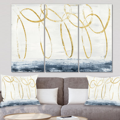 Forme géométrique abstraite dorée - ensemble de 3 reproductions d'art sur toile tendue