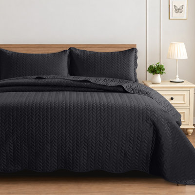 Oxford Homeware Embossed Microfiber Queen Bedspread Set - Soft and Oversized Bedding Set with Matching Shams
