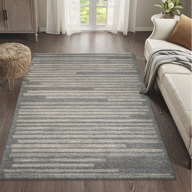 Keisha Modern Berber Stripe Gray/Cream Rug, Rectangle 7'9" x 10'
