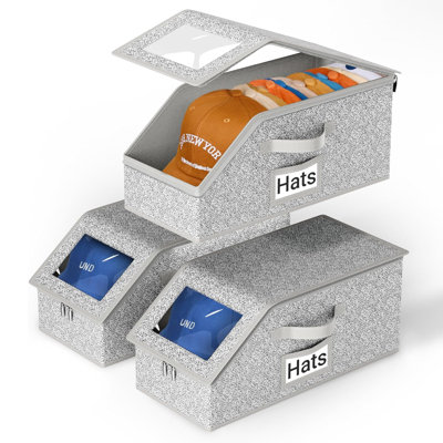 3 PCS Stackable Hat Storage for Baseball Caps, Holds up to 36 Caps Hat Organizer for Closet, Sturdy Snapback Boxes for Men with Cardboard