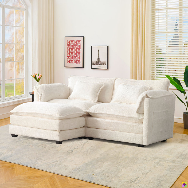 Eugenijus 76.77"W Modular Chenille RAF LAF Sectional, Beige Chenille