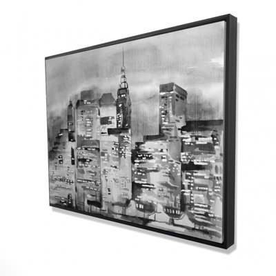 Aquarelle, paysage urbain avec impression de bâtiments sur toile
