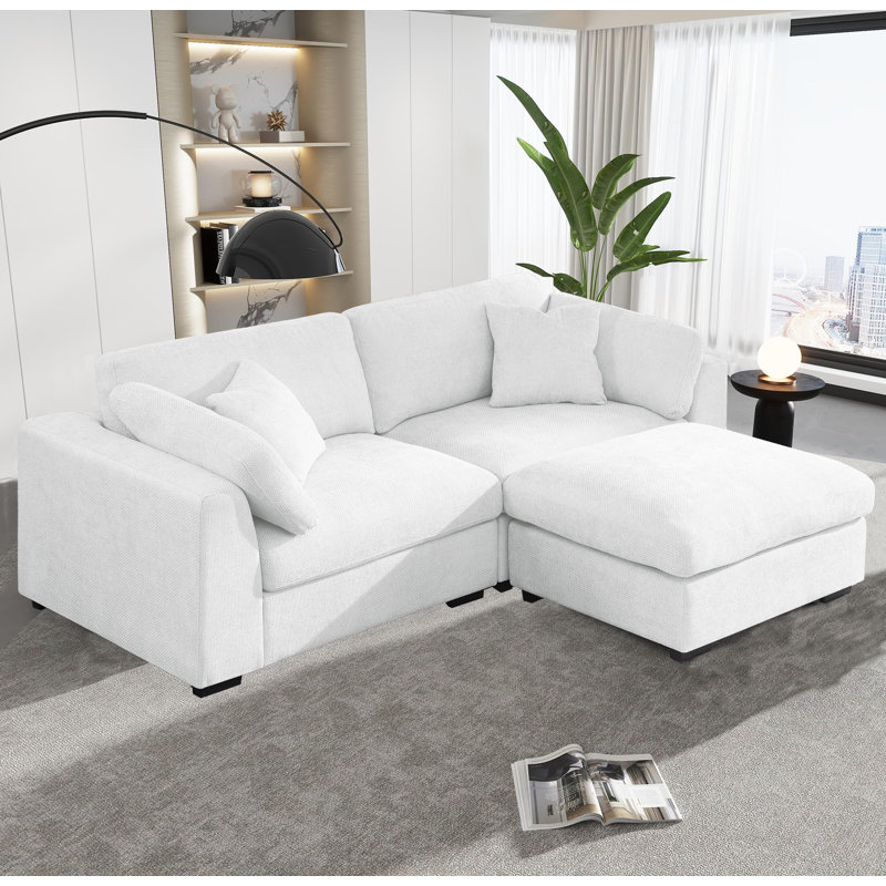Canapé modulaire surdimensionné avec causeuse, canapé en chenille de 92,12 po, Blanc