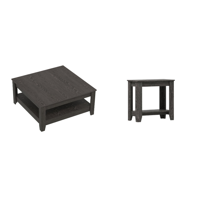 Ensemble de table de salon coordonnée 2 pièces Weddel Basilico, Chêne gris foncé, Chêne gris foncé