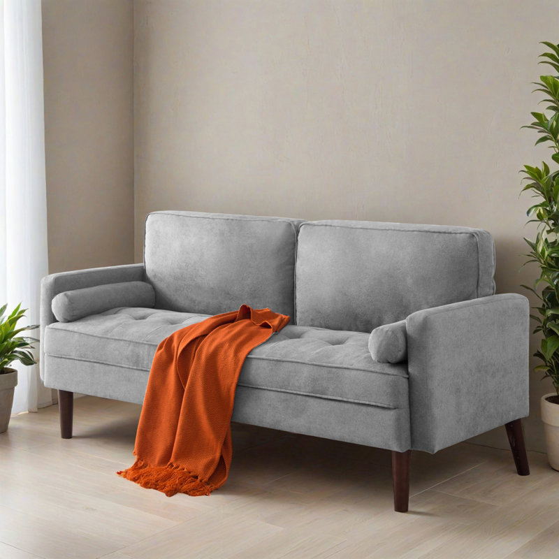 65.02" Upholstered Square Arm Sofa For Living Room, Light Gray