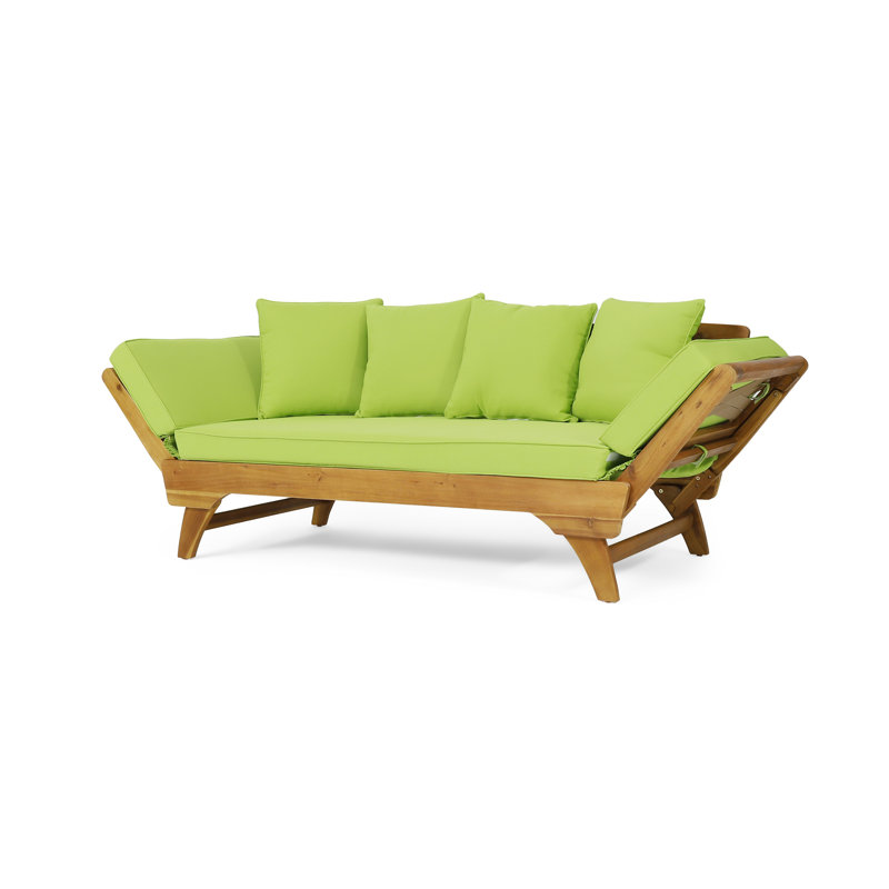 Expandable Daybed With Cushions,Outdoor Couch Acacia Wood Patio Couch With Adjustable Armrests,Outdoor Convertible Sofa With Removable Cushions&Pillows For Patio, Porch, Poolside