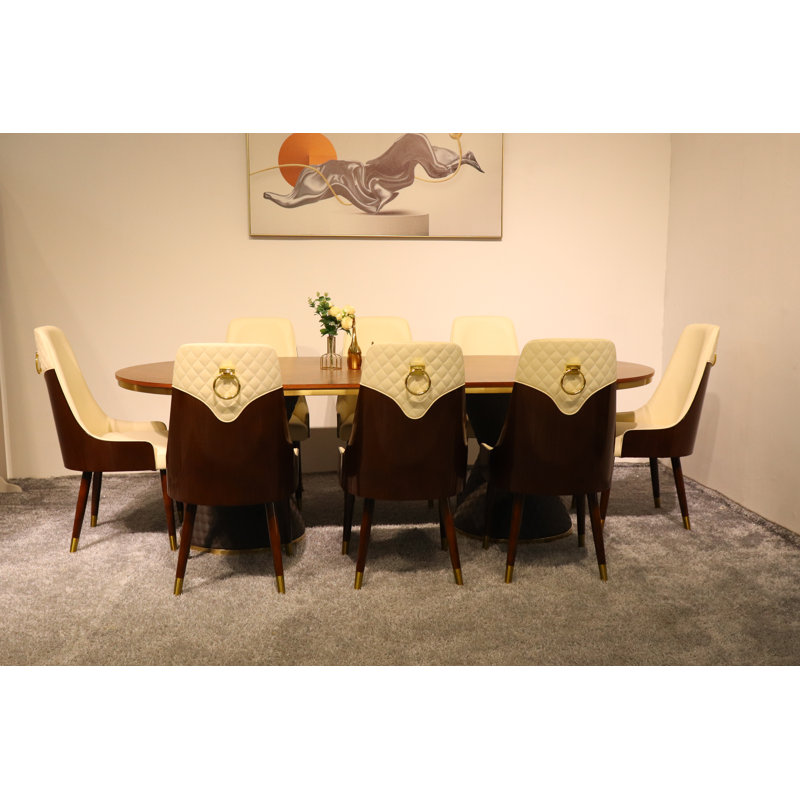 9 Pieces Vogue Lux Rectangular Dining Set, Beige