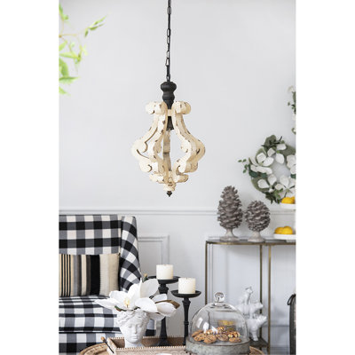 Lustre en bois de style campagnard blanc vieilli de style campagnard Chandeliar, ampoule non incluse