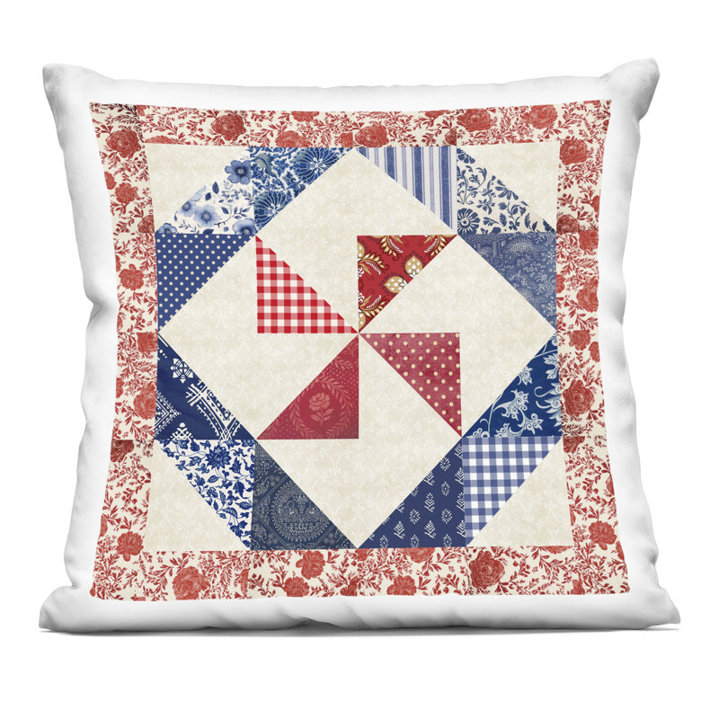 Coussin Patriotic Design par Susan Arnot, Carré 18 po, Rouge/beige/bleu