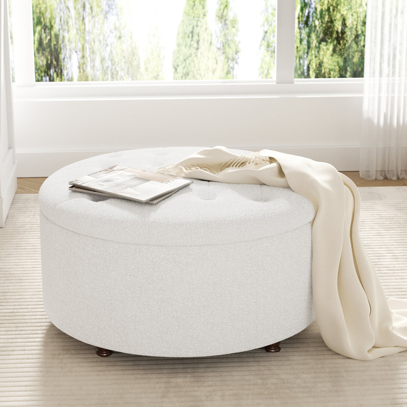 Winston Porter Upholstered Ottoman with Storage, Beige Teddy