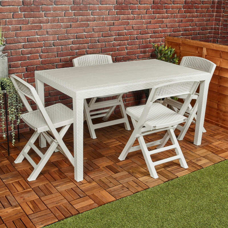 Windber Rectangular 138Cm L Outdoor Table Set, 4, White